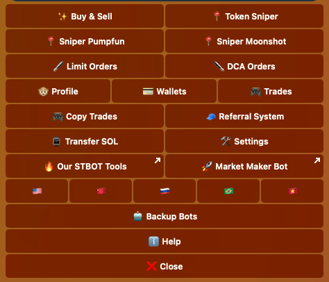 Sol Trading Bot start screen